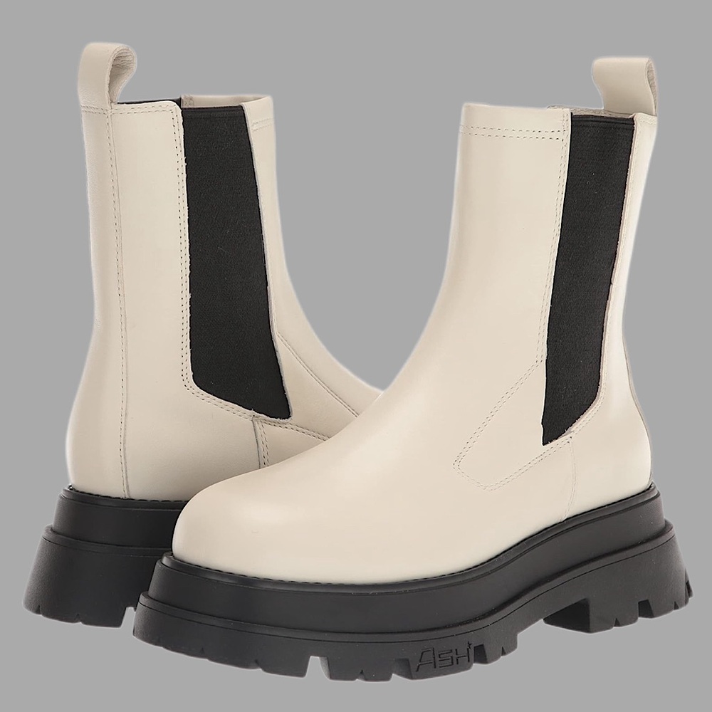 NWT ASH Cream & Black‎ 100% Leather Platform Ankle Boots – Size 5.5